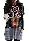 EFOFEI Lady Rentier Kleid Pullover Rundhalsausschnitt Herbst Tops Lange Tops Langarm T-Shirt Urlaub Casual Sweatshirt Elch Schwarz Grau XXL