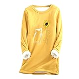 Eaylis Damen Dickes Fleece Druck Sweatshirt Warmes O-Ausschnitt Unterwäsche Top, Langarmshirt trachtenshirt extra lang Petrol Coole T-Shirt für mädchen Sweatshirt Oberteile Bluse Top