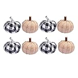 Alacritua 8 Stücke Buffalo Plaid Kürbis Dekor, Karierter Stoff künstliche Kürbisse Set, für Herbst Ernte Festival Büffel Karo Stoff Kürbis für Thanksgiving Halloween, Dekorative Herbst Kürb