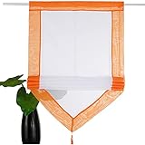 Schiere Segeln Römische Vorhänge Scheibengardine,Dreieck Unifarben Kurzer Vorhang Mit Quaste,Roll Up Rod Pocket Verdunkelung Fensterschattierungen Für Küche Schlafzimmer Von-Orange 120x140cm(47x55