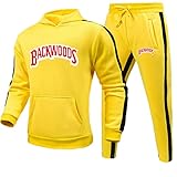 Hoodie Fashion Trend Nähte Plus Fleece Hoodie Anzug Herren Sportswear Casual Trend Anzug Gelb+M