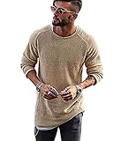 OADOBKICE Herren Tops Pullover Schwarz Herren Top Plus Größe Herren Pullover Herren Langarm Oberteil Wolle Pullover Rundhals Pullover Breites Herren Stricken Herren Pullover Lang Top Khaki S