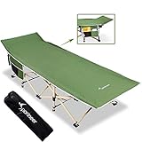 Sportneer Campingbett, Camping Bett mit Tragetasche für Erwachsene, Extra Breit Faltbar Klappbett Feldbett Campingbett für Outdoor Garten Innen, 204 kg Belastbar, Grü