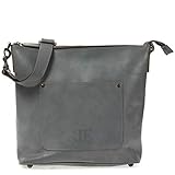 LECONI Umhängetasche für Frauen Schultertasche Freizeittasche Damentasche Ledertasche für Damen mit Außenfach vintage look schlicht modern natur Leder 36x32x10cm graublau LE3067