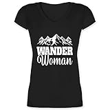 Sport Wandern Football & Co. - Wander Woman - weiß - M - Schwarz - Tshirt Damen in rot - XO1525 - Damen T-Shirt mit V