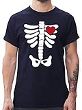 Halloween Kostüm Outfit - Skelett Herz Halloween Kostüm - S - Navy Blau - Halloween Tshirt Herren Skelett - L190 - Tshirt Herren und Männer T-S