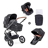 Hauck Dreirad Kombi Kinderwagen Pacific 3 Shop N Drive / inkl. Babywanne umbaubar zu Sportsitz / inkl. Autositz / inkl. Beindecke / Sitz Wendbar / Höhenverstellbar / Große Räder / Schw