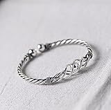 JING S925 Silber Vintage Thai Silber Handwerksarmband, einfaches offenes Damen Silberdraht geflochtenes Silberarmb