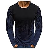 Langarmshirts für Herren, Männer Tie-Dye Langarm Rundhals Skinny T-Shirt Vintage Slim Fit Muskelshirts Freizeitshirt Casual Sweatshirt Atmungsaktiv Leicht Top Retro Gedruckt Bequem Weich B