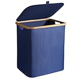Wäschekorb mit Deckel Wäschesammler Wäschekorb Bambus Wäschebox Stoff Wäschesortierer Wäschetruhe Waeschekoerbe Faltbar Laundry Baskets für Kleidung Bade Schlafzimmer,60L