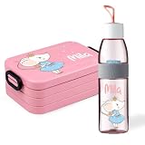 Mein Zwergenland Bento Brotdose Take A Break midi personalisierbar im Set mit Trinkflasche Ellipse mit Name in Nordic Pink Mäusep