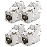 deleyCON 4x CAT6a Keystone Jack Modul Patchkabel Netzwerkkabel Verbinder STP Schirmung RJ45 Buchse Netzwerk Dose Patchpanel Keystonehalterung Erweiterung