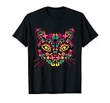 Katze Sugar Skull Dia de Los Muertos Flowers Gato Day of Dead T-S