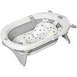 HOMCOM Babybadewanne faltbare Babywanne zusammenklappbar mit Badematte geeignetes Alter: 0-3 Jahre PP-Kunststoff TPE Grün+Weiß 81,5 x 50,5 x 23,5