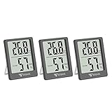 DOQAUS Digital Thermometer Innen, 3 Stück Thermo-Hygrometer Innen Hygrometer Feuchtigkeit Raumthermometer mit Hohen Genauigkeit, für Innenraum, Babyraum, Wohnzimmer, Büro(Grau)