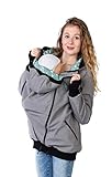 Viva la Mama - Umstandsjacke mit Baby Trageeinsatz, Kängurujacke Rücken, Rückentrage Tragejacke Frühling - AVENTURIS grau-Mint - S