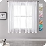 MRTREES Stores Gardine Weiß Wohnzimmer Gardinen modern Schlaufenschal 2er Set 122×140cm (H×B) Vorhänge Leinenoptik halbtransparent Schals Vorhang k