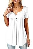 Bequemer Laden TShirt Damen Sommer Kurzarm Tunika Knopfleiste Bluse Casual locker Longshirt Oberteile Top,Weiß,XXL