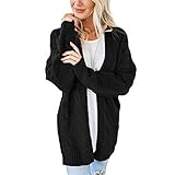 Cylele Mgg Damen Cardigan Herbst/Winter Mantel Mittellanger, Großer Strick-Cardigan Pullover Mit Zwei Taschen,Schwarz,L