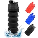 Faltbare Silikon-Wasserflaschen 500ML Faltbare Sportflasche BPA-Frei,Lebensmitteltaugliche, Tragbare, Lecksichere Reise-Wasserflasche aus Silikon für Grillen, Camping, Bergsteigen (schwarz)