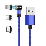 3-in-1 USB-Ladekabel, magnetisch, 540 ° drehbar, 2,4 A Ladekabel, Nylon geflochtenes Magnetkabel (blau, 1 m)