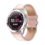prasku I12 Smart Watch für Android Telefone Und IOS Telefone 1,3 Zoll Touchscreen Fitnessuhr Schrittzähler Kompatibel mit IOS Android - Rosa Leder Strap
