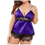 Damen Nachtwäsche Dessous Nachthemd Transparent Reizwäsche Pyjamas Unterwäsche Große Größen Dessous Babydoll Pyjamas Sets Sexy Spitzen Kleid Hosenträger Kleid Negligee Trägerkleid mit G-String