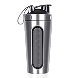 LIANTRAL Eiweiß Shaker Edelstahl Sport Wasserflasche Protein Bottle mit Sichtfenster BPA-freier Auslaufsicherer Deckel Silber, 700