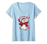 Damen Cute Winter Arctic Happy Chillin Penguin Bird Dancing T-Shirt mit V