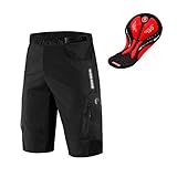 WOSAWE Herren Fahrradhose Kurz mit 3D Sitzpolster Loose-Fit MTB Hose Atmungsaktiv Radfahrren Unterwäsche mit Multi Taschen (Schwarz XXXL)