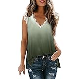 Damen Sommer T Shirt Ärmellose Oberteile Sexy Spitze V-Ausschnitt Tie Dye Gradient Drucken Tshirt Tank Tops Casual Basic Blusentop Weste Lässige Sommerbluse Elegant Pullover Sw