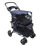 Haustier Kinderwagen Hund Katze Welpen Reisewagen Haustier Katze Buggy Träger, 4-Rad-Kinderwagen Faltbar Reversible Stoßfest Langlebiger Kinderwagen Verstellbare Richtung