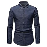 FUZHA Herren Freizeithemd Jeanshemd Shirt Rider - Regular Fit Herren Jeanshemd Denim Herrenhemd Regular Fit Langarm Jeanshemd Herren Hemd Langarm Denim Shirt mit Tasche Regular Fit B