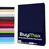Buymax Topper Spannbettlaken 180x200 cm Spannbetttuch 100% Baumwolle Jersey für Matratzentopper bis 9 cm Matratzenhöhe Bettlaken für Boxspringbett Topper, Blau Marineb