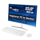 Lautloser All-in-One PC (24 Zoll) - CSL Unity F24W-GLS / 128GB M.2 SSD / 8GB DDR4-RAM / Win10 Home - Silent-PC AIO mit Intel Celeron N4120 CPU 4X 2600MHz, AC WLAN, USB 3.1, Win 10, weiß