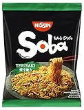 Nissin Bag Noodles Soba – Teriyaki, 9er Pack, Wok Style Instant-Nudeln japanischer Art, mit Teriyaki-Sauce, schnelle Zubereitung, asiatisches Essen (9 x 110 g)