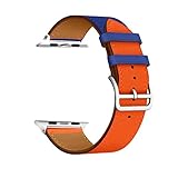 PAZHOU Eastar Bunte Lederschlaufe für Apple Watch Band Serie 6/SE/3/2/1 Sport Armband 42 mm 38 mm Armband für iWatch 4/5 Band 40 mm 44 mm (Farbe: Blau / Orange, Größe: 42 mm)