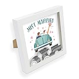 itenga Spardose I Geldgeschenk I Just Married Auto Hochzeit I Gutschein I Bilderrahmen zum Befüllen I Geschenkverpackung I inkl. Plexiglas und Einleger zum Dek