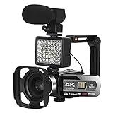 Videokamera 4K Camcorder, Autofokus Digital 48MP 360° Kamera Webcam für YouTube Vlogging Videokamera mit Fernbedienung WiFi Video C