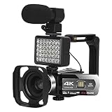 Videokamera 4K Camcorder, Autofokus Digital 48MP 360° Kamera Webcam für YouTube Vlogging Videokamera mit Fernbedienung WiFi Video C