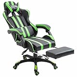 Gaming-Stuhl mit Fußstütze Grün Kunstleder Ergonomischer Bürostuhl Gaming-Rennstuhl, Computer-Stuhl, verstellbare Kopfstütze mit hoher Rück