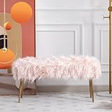 Wahson Ottoman-Bank aus Kunstfell, mit goldenen Beinen, Bettende Hocker, Fenstersitz, Fußhocker für Schlafzimmer/Wohnzimmer/Flur (pinkes Fell, Länge 90 cm)…