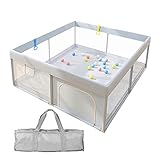 Tebinzi Baby Laufstall, Laufgitter mit atmungsaktivem Netz und Reißverschluss, Krabbelgitterfür Kinder im Innen- und Außenbereich Grau - große Sicherheitsspielplatz - 120x120cm (Grau)