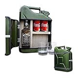 mikamax – Jerrycan Giftset 10L – Jerrycan Geschenkset – Whiskybar – Jack Daniels Canister – 10L – Grün – Mit Zwei Whiskey Gläsern – Maße: 39 x 29 x 13 cm – Whiskey S