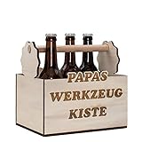 Bierträger aus Holz Papas Werkzeugkiste | 6er Träger | Flaschenträger Holz mit Gravur als Geschenk für Papa | Papas Männerhandtasche | 6er Flaschenträger für Bierflaschen | lustige Biergeschenk