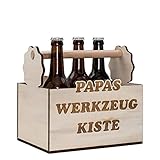 Bierträger aus Holz Papas Werkzeugkiste | 6er Träger | Flaschenträger Holz mit Gravur als Geschenk für Papa | Papas Männerhandtasche | 6er Flaschenträger für Bierflaschen | lustige Biergeschenk