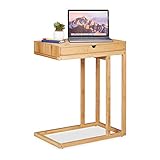 Relaxdays Beistelltisch Bambus mit großem Schubfach, moderner Stil, Wohnzimmertisch, H x B x T: 68 x 55 x 35 cm, N