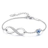 Infinity Armband Damen 925 Sterling Silber Rosegold, Unendlichkeit Herz Armbänder Kristallen Verstellbar Armkette Valentinstag Muttertag Geburtstags Weihnachten Geschenk für Sie Frauen F