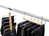 2 Stück Hosenbügel Platzsparend Mehrfach - 5 in 1 Hosen Kleiderbügel aus Holz und Edelstahl Ausziehbar - Faltbare Multi Bügel - Kleiderbügelhalter - Magic Pant Hang