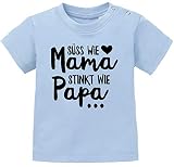 MoonWorks® Baby T-Shirt Kurzarm Babyshirt Süß wie Mama Stinkt wie Papa Spruch lustig Jungen Mädchen Shirt hellblau 92/98 (16-24-Monate)